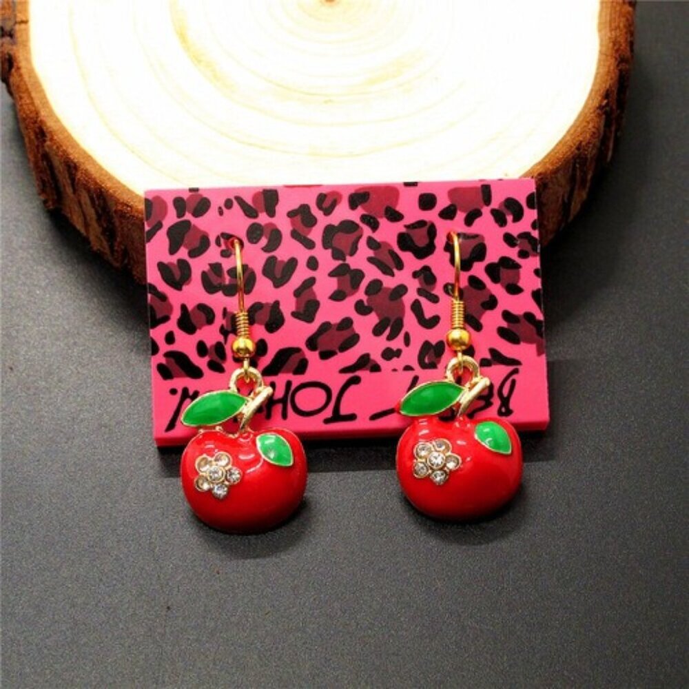 Betsey Johnson Enamel Apple Earrings
